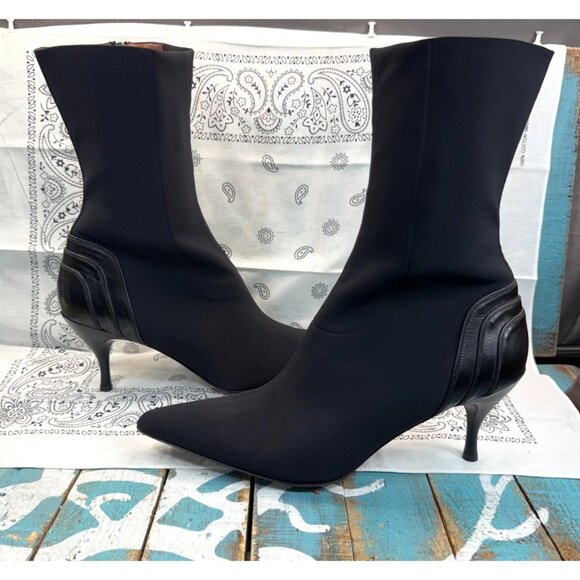 DONALD J. PLINER Black Leather & Textile Detail Mid-Calf/Ankle Boots Womans 8.5M - Picture 1 of 12